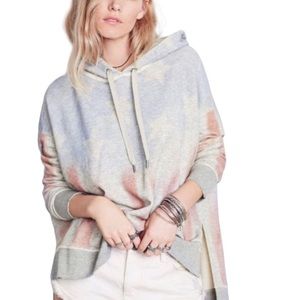 Free People Americana Flag Print Distressed Hi Low Pullover Relaxed Fit Hoodie